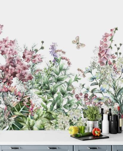 bonito papel pintado de flores de pradera rosa y blanca