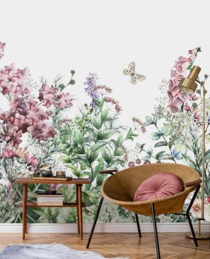 smuk pink og hvid eng blomster tapet smuk pink og hvid eng blomster tapet