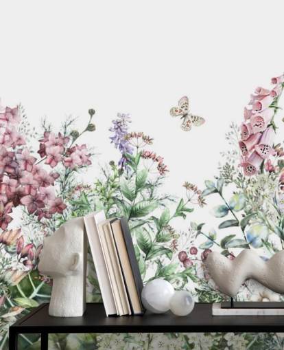 bonito papel pintado de flores de pradera rosa y blanca