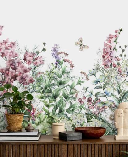 pen rosa og hvit eng blomster tapet