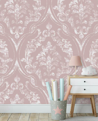 dusty pink and white damask wallpaper
