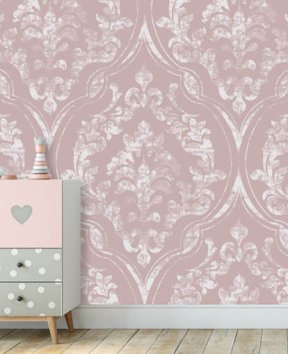 dusty pink and white damask wallpaper