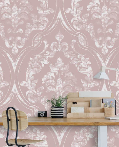 dusty pink and white damask wallpaper