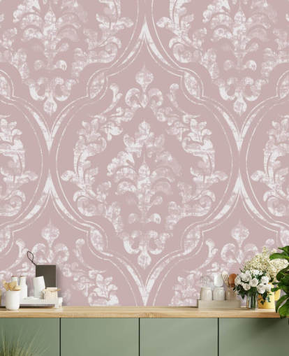 dusty pink and white damask wallpaper