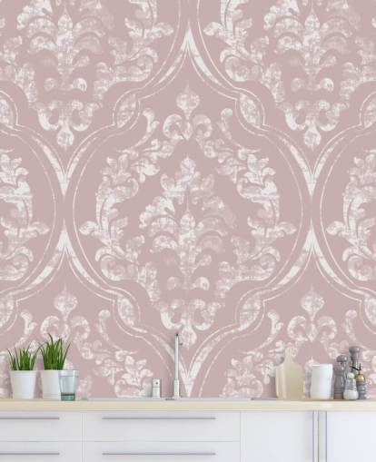 papel pintado damasco rosa polvoriento y blanco papel pintado damasco rosa polvoriento y blanco