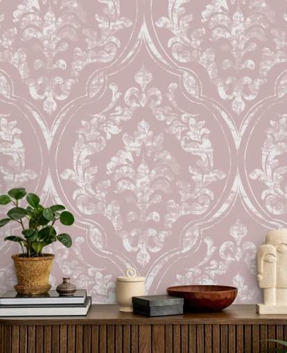 papel de parede damasco rosa e branco empoeirado papel de parede damasco rosa e branco empoeirado