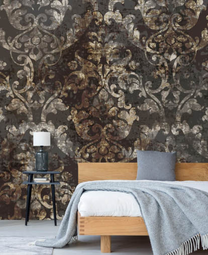 dunkles Vintage-Tapeten-Wandbild namens Distressed Dark Damask für Schlafzimmer, Wohnzimmer und Flure dunkles Vintage-Tapeten-Wandbild namens Distressed Dark Damask für Schlafzimmer, Wohnzimmer und Flure