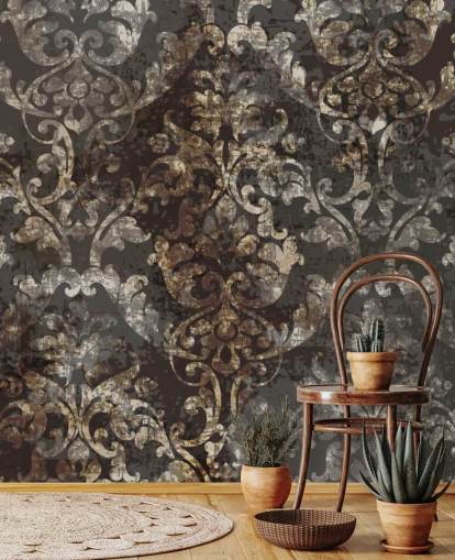 papier peint mural vintage foncé appelé Distressed Dark Damask pour les chambres, les salons et les couloirs papier peint mural vintage foncé appelé Distressed Dark Damask pour les chambres, les salons et les couloirs