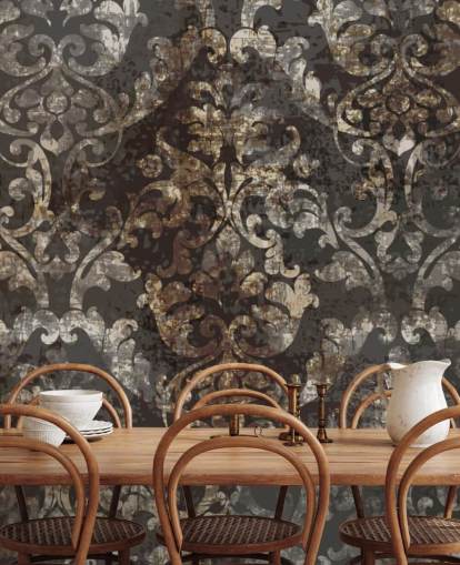 dunkles Vintage-Tapeten-Wandbild namens Distressed Dark Damask für Schlafzimmer, Wohnzimmer und Flure dunkles Vintage-Tapeten-Wandbild namens Distressed Dark Damask für Schlafzimmer, Wohnzimmer und Flure