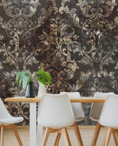 mörk vintage tapetväggmålning kallad Distressed Dark Damask för sovrum, vardagsrum och hallar mörk vintage tapetväggmålning kallad Distressed Dark Damask för sovrum, vardagsrum och hallar