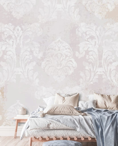 lys rosa mønster tapet veggmaleri kalt Baroque Damask for soverom, stuer og kjøkken