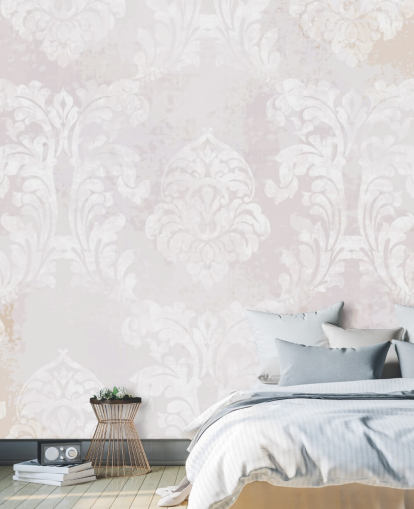 light pink pattern wallpaper mural called Baroque Damask for bedrooms, living rooms and kitchens