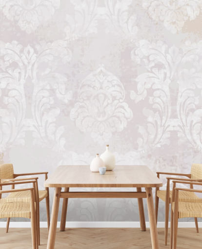 light pink pattern wallpaper mural called Baroque Damask for bedrooms, living rooms and kitchens