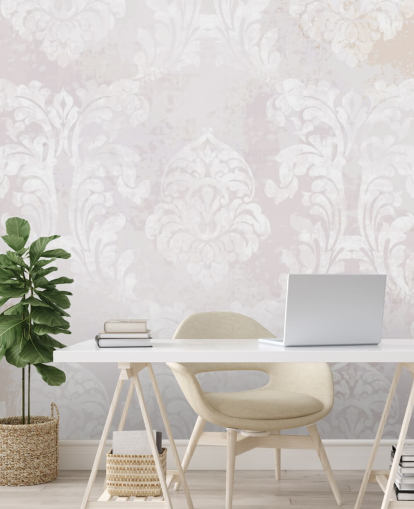 light pink pattern wallpaper mural called Baroque Damask for bedrooms, living rooms and kitchens