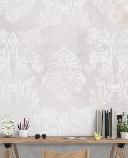 light pink pattern wallpaper mural called Baroque Damask for bedrooms, living rooms and kitchens