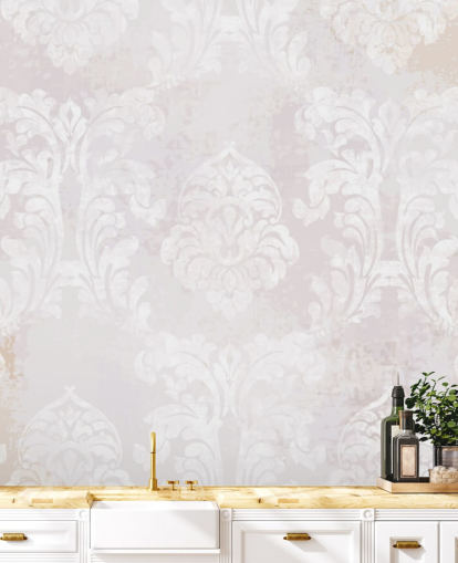 lys rosa mønster tapet veggmaleri kalt Baroque Damask for soverom, stuer og kjøkken