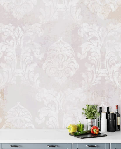 light pink pattern wallpaper mural called Baroque Damask for bedrooms, living rooms and kitchens