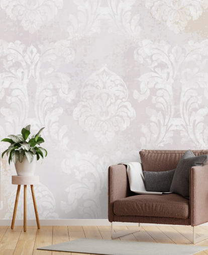 light pink pattern wallpaper mural called Baroque Damask for bedrooms, living rooms and kitchens