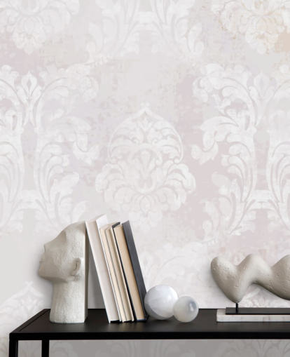 light pink pattern wallpaper mural called Baroque Damask for bedrooms, living rooms and kitchens