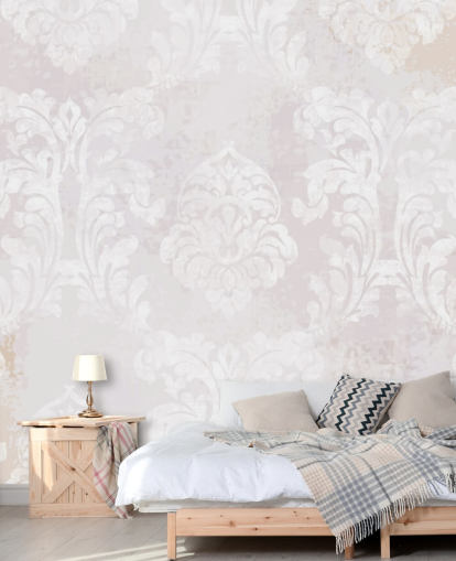 mural de papel de parede com padrão rosa claro chamado damasco barroco para quartos, salas de estar e cozinhas
