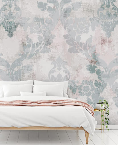 lysegrønn og grå damask tapet