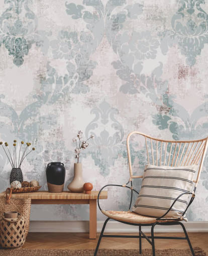 lysegrønn og grå damask tapet lysegrønn og grå damask tapet