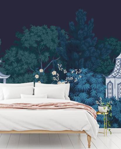 papier peint mural de chinoiserie foncée appelé Chinoiserie Garden at Night pour les chambres papier peint mural de chinoiserie foncée appelé Chinoiserie Garden at Night pour les chambres