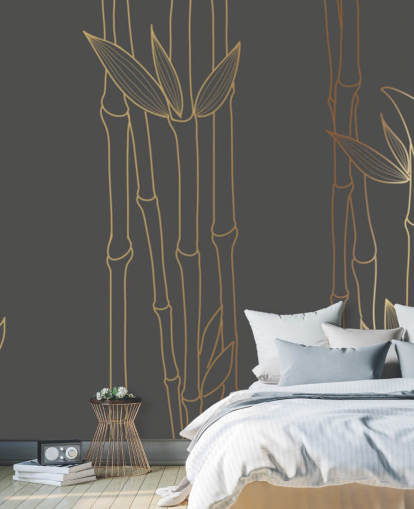 black and gold customisable bamboo wallpaper mural called Gold Bamboo for bedrooms and bathrooms