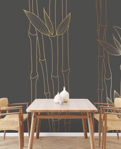 Personalisierbare Bambus-Tapete in Schwarz und Gold namens Gold Bamboo für Schlafzimmer und Badezimmer