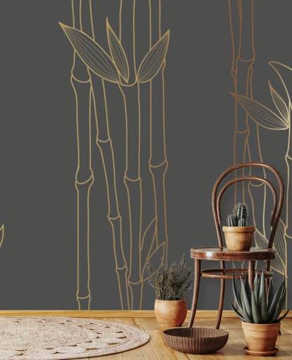 sort og guld tilpasselig bambus tapetmaleri kaldet Gold Bamboo til soveværelser og badeværelser sort og guld tilpasselig bambus tapetmaleri kaldet Gold Bamboo til soveværelser og badeværelser