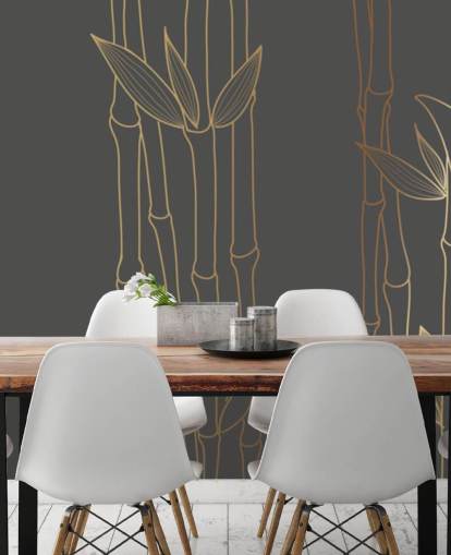 black and gold customizable bamboo wallpaper mural called Gold Bamboo for bedrooms and bathrooms