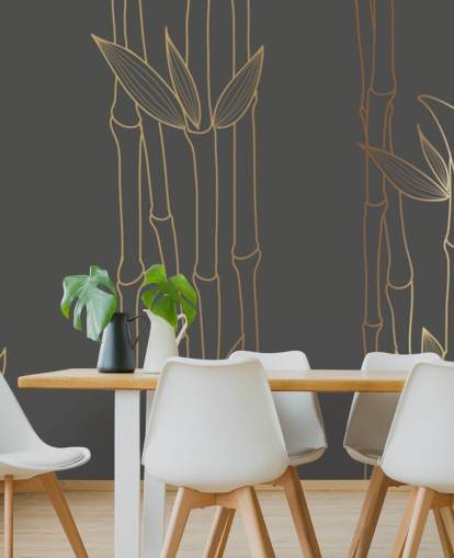 zwart-gouden aanpasbare bamboebehangmuurschildering genaamd Gold Bamboo voor slaapkamers en badkamers zwart-gouden aanpasbare bamboebehangmuurschildering genaamd Gold Bamboo voor slaapkamers en badkamers