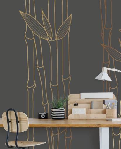 black and gold customizable bamboo wallpaper mural called Gold Bamboo for bedrooms and bathrooms