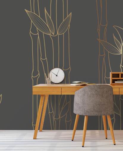 mural de papel de parede de bambu personalizável preto e dourado chamado Gold Bamboo para quartos e banheiros mural de papel de parede de bambu personalizável preto e dourado chamado Gold Bamboo para quartos e banheiros