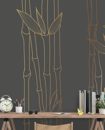 black and gold customisable bamboo wallpaper mural called Gold Bamboo for bedrooms and bathrooms