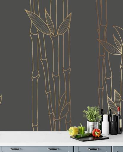 mural de papel pintado de bambú personalizable en negro y dorado llamado Gold Bamboo para dormitorios y baños mural de papel pintado de bambú personalizable en negro y dorado llamado Gold Bamboo para dormitorios y baños