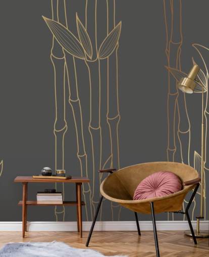 mural de papel pintado de bambú personalizable en negro y dorado llamado Gold Bamboo para dormitorios y baños mural de papel pintado de bambú personalizable en negro y dorado llamado Gold Bamboo para dormitorios y baños