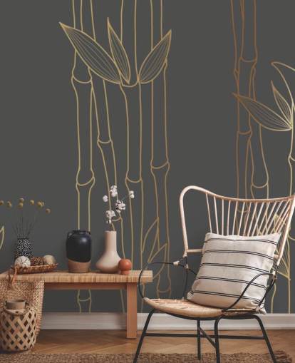 Personalisierbare Bambus-Tapete in Schwarz und Gold namens Gold Bamboo für Schlafzimmer und Badezimmer Personalisierbare Bambus-Tapete in Schwarz und Gold namens Gold Bamboo für Schlafzimmer und Badezimmer