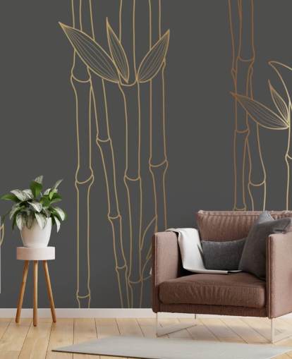 black and gold customisable bamboo wallpaper mural called Gold Bamboo for bedrooms and bathrooms