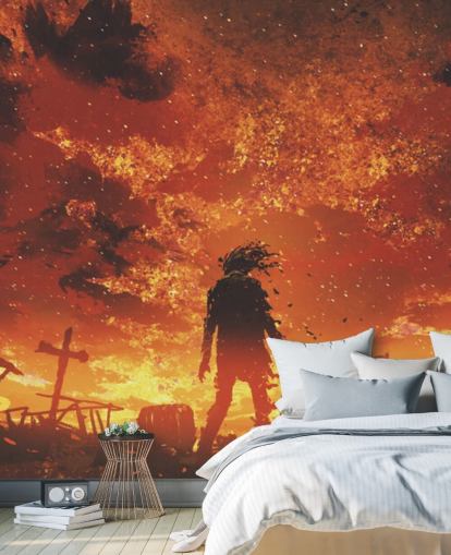 zombie, fire and graveyard wallpaper