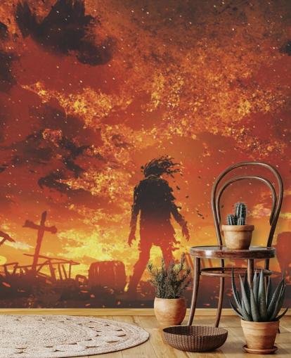 papel de parede zumbi, fogo e cemitério