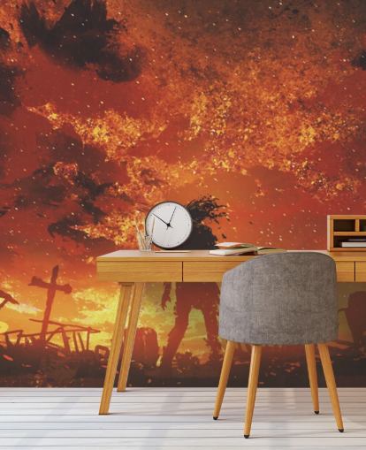 zombie, fire and graveyard wallpaper