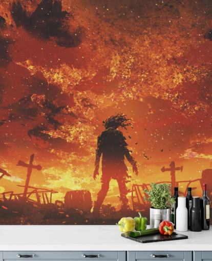 carta da parati zombie, fuoco e cimitero
