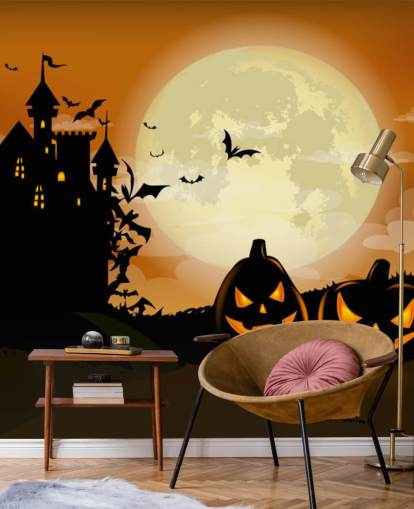 fondos de escritorio de spooky castle and pumpkins