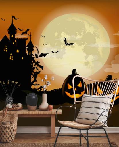 carta da parati spettrale castello e zucche carta da parati spettrale castello e zucche