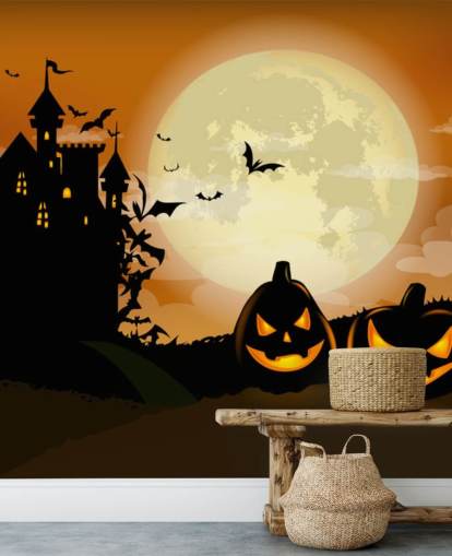 fondos de escritorio de spooky castle and pumpkins