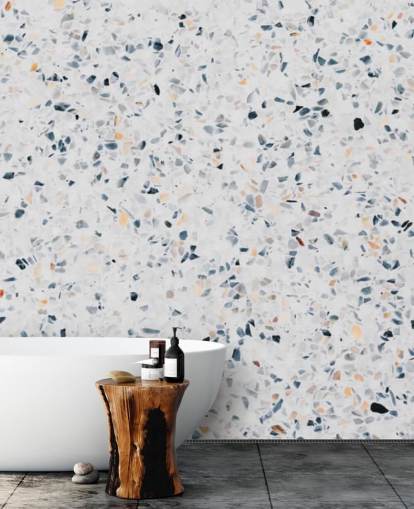 Blå plettet terrazzo tapet