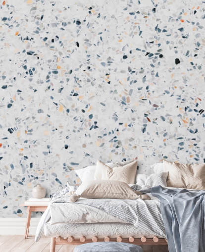 Papel pintado de terrazo moteado azul