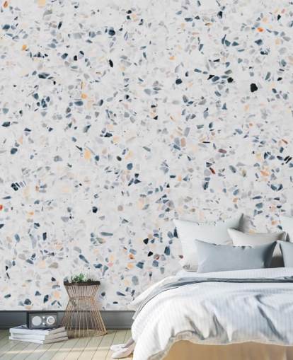 Carta da parati terrazzo maculata blu