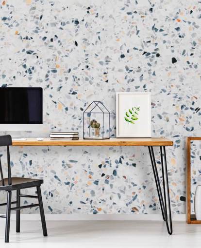 Papel de parede azul salpicado de terrazzo